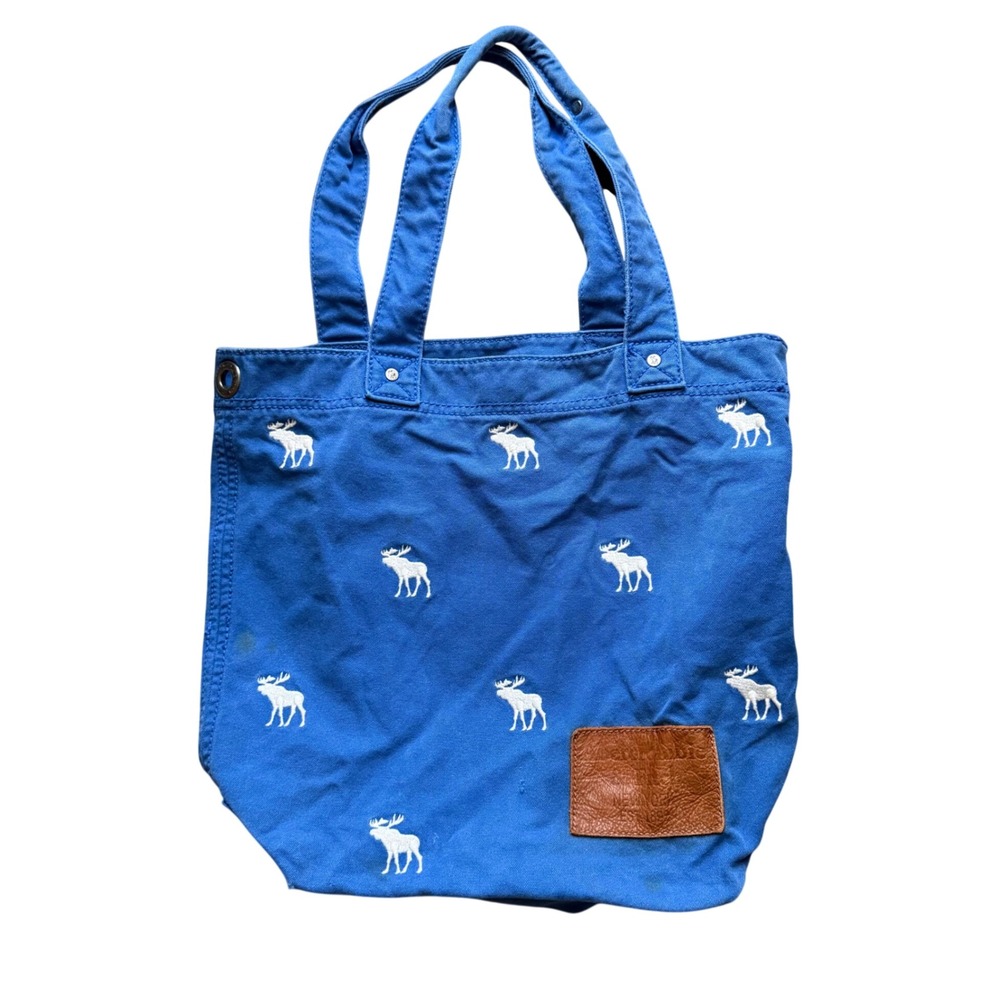 Abercrombie & Fitch Vintage Y2K Blue Canvas Moose Embroidered Tote Bag